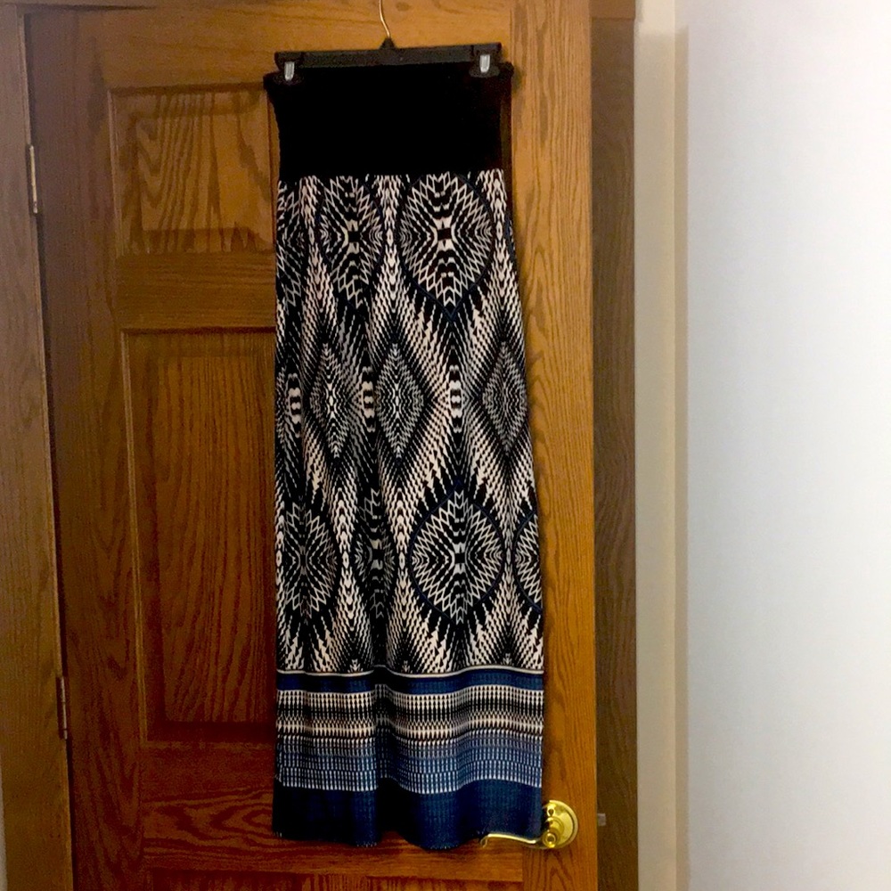 Blue, white, & black maxi skirt